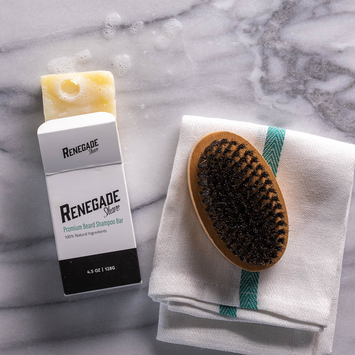 Beard Wrangler brush and beard shampoo men's grooming gift.