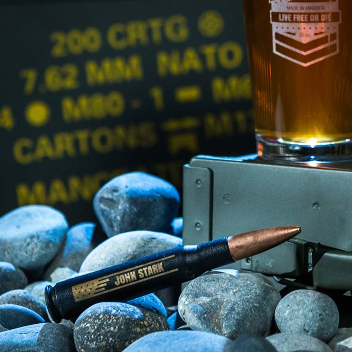 Personalized .50 cal bullet bottle opener.