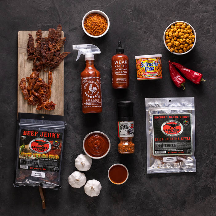 Sriracha flavored jerky, rubs, and sauces for a great men's snack gift.
