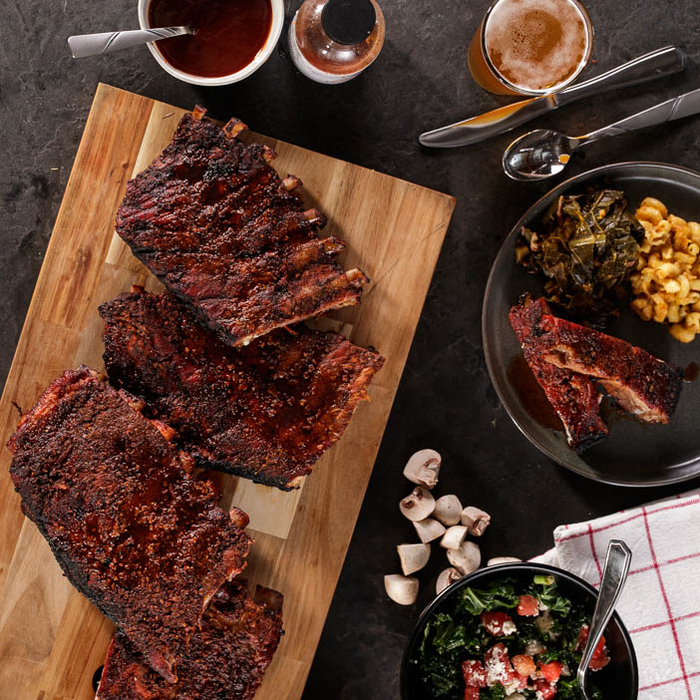 BBQ ribs and and sides for men's grilling gift.