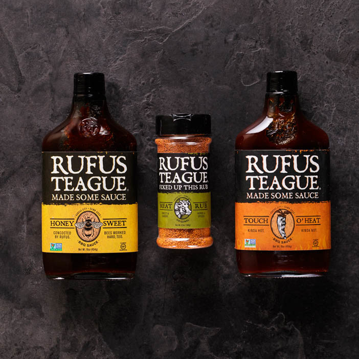 Rufus Teague grilling sauces and spices.