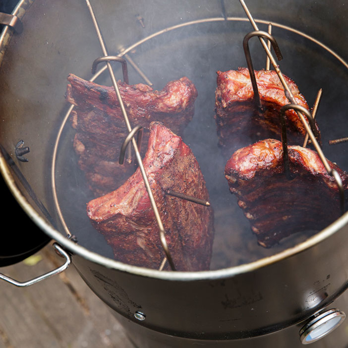 Protein smoking in Barrel Smoker for men's DIY gift.
