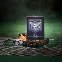 Cards laid out in front of a deck box with chips is a great men's sports gift.